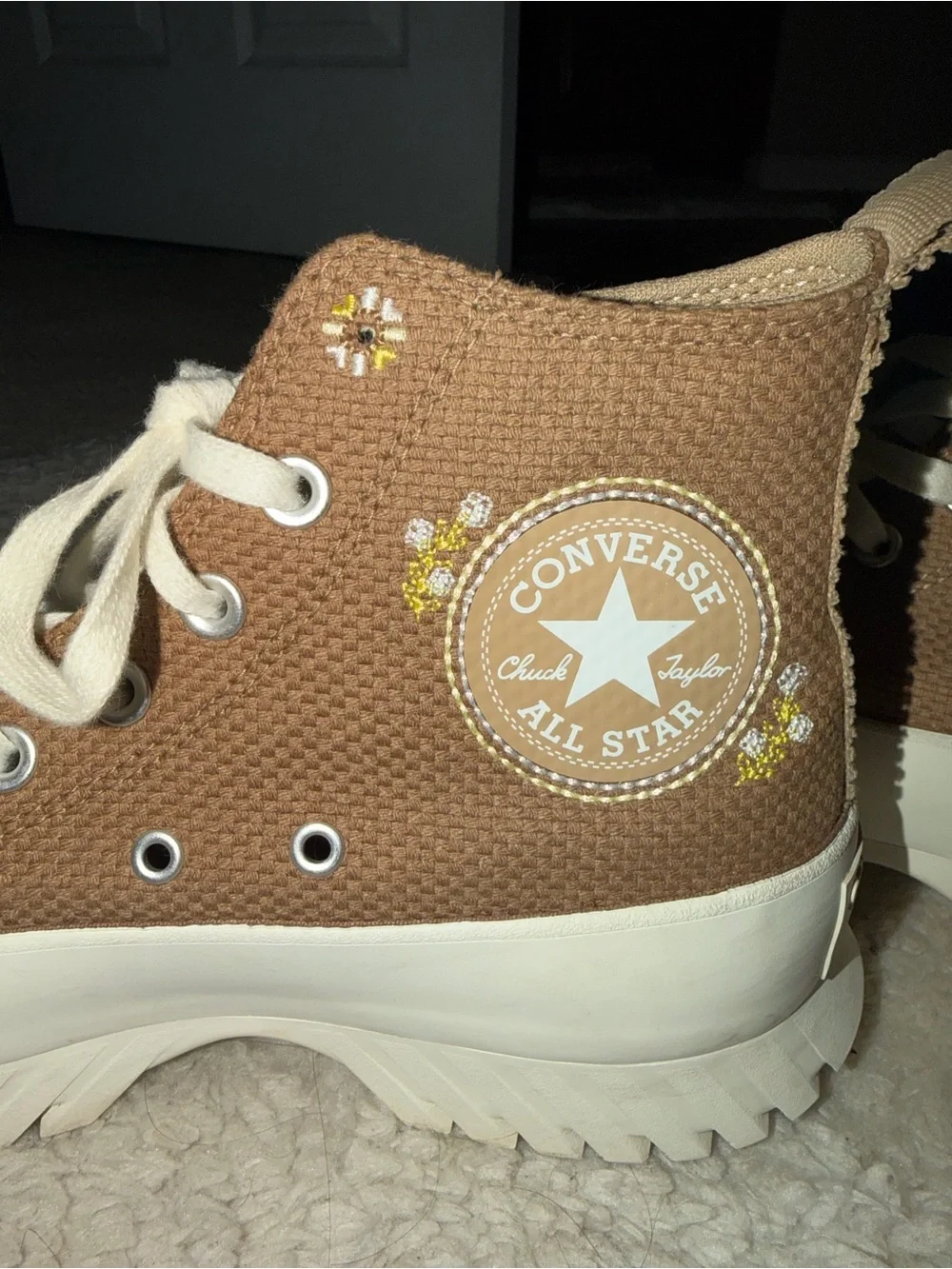 Converse High Top Canvas Sneakers in Brown and Cream - Picture 2 of 3